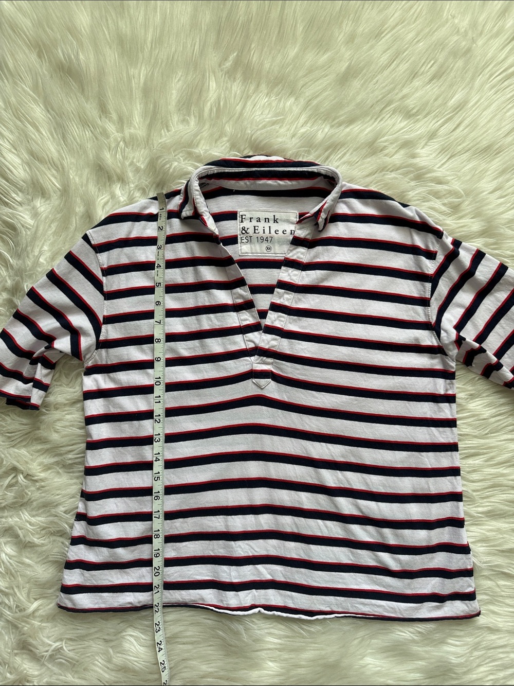 Frank & Eileen PATTY Popover Henley Red/Navy/White Stripe Top Size XS - Picture 9 of 9